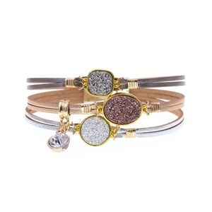 Leather Stone druzy Bracelet with magnetic clasp